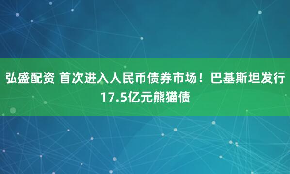 弘盛配资 首次进入人民币债券市场！巴基斯坦发行17.5亿元熊猫债